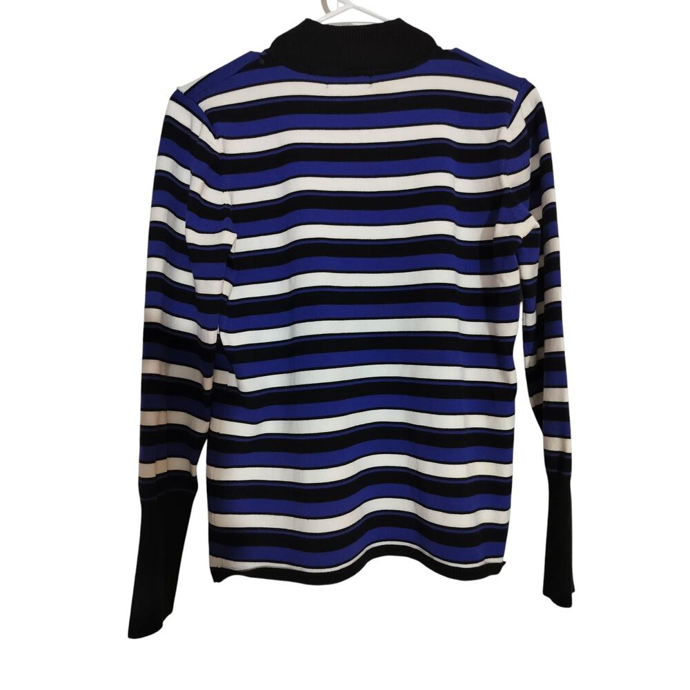 TAHARI Women's Stripes Mock Neck Blue White Sweatshirt Top Long Sleeve Size L - Picture 5 of 12